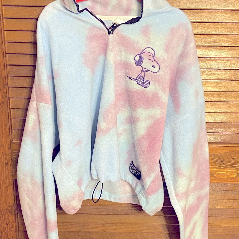 VINTAGE PEANUTS TIE DYE SCRUNCH CROP SWEATER